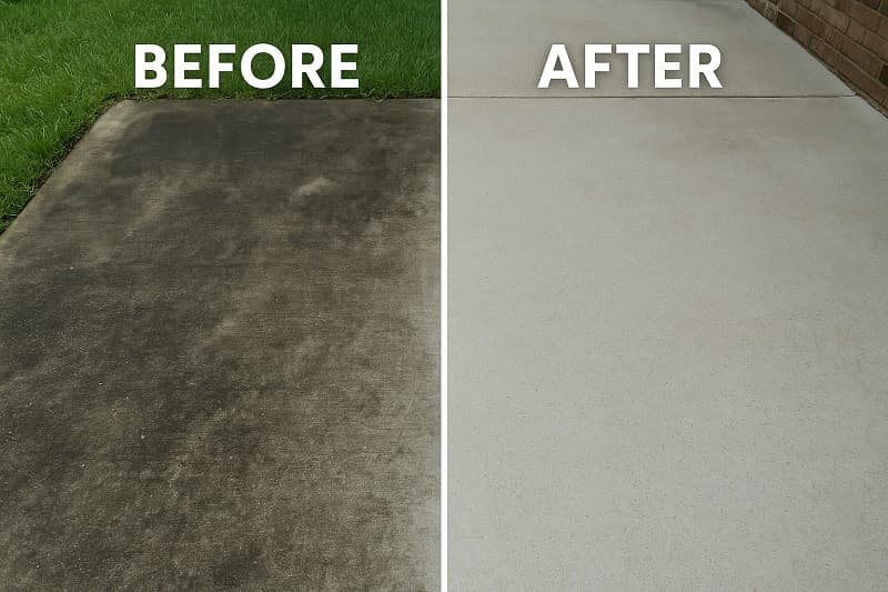 Professional concrete stain removal service in NYC - before and after results showing clean concrete surfaces