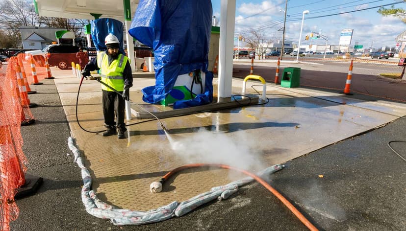 Professional gas station cleaning services in NYC - fuel facility cleaning before and after results
