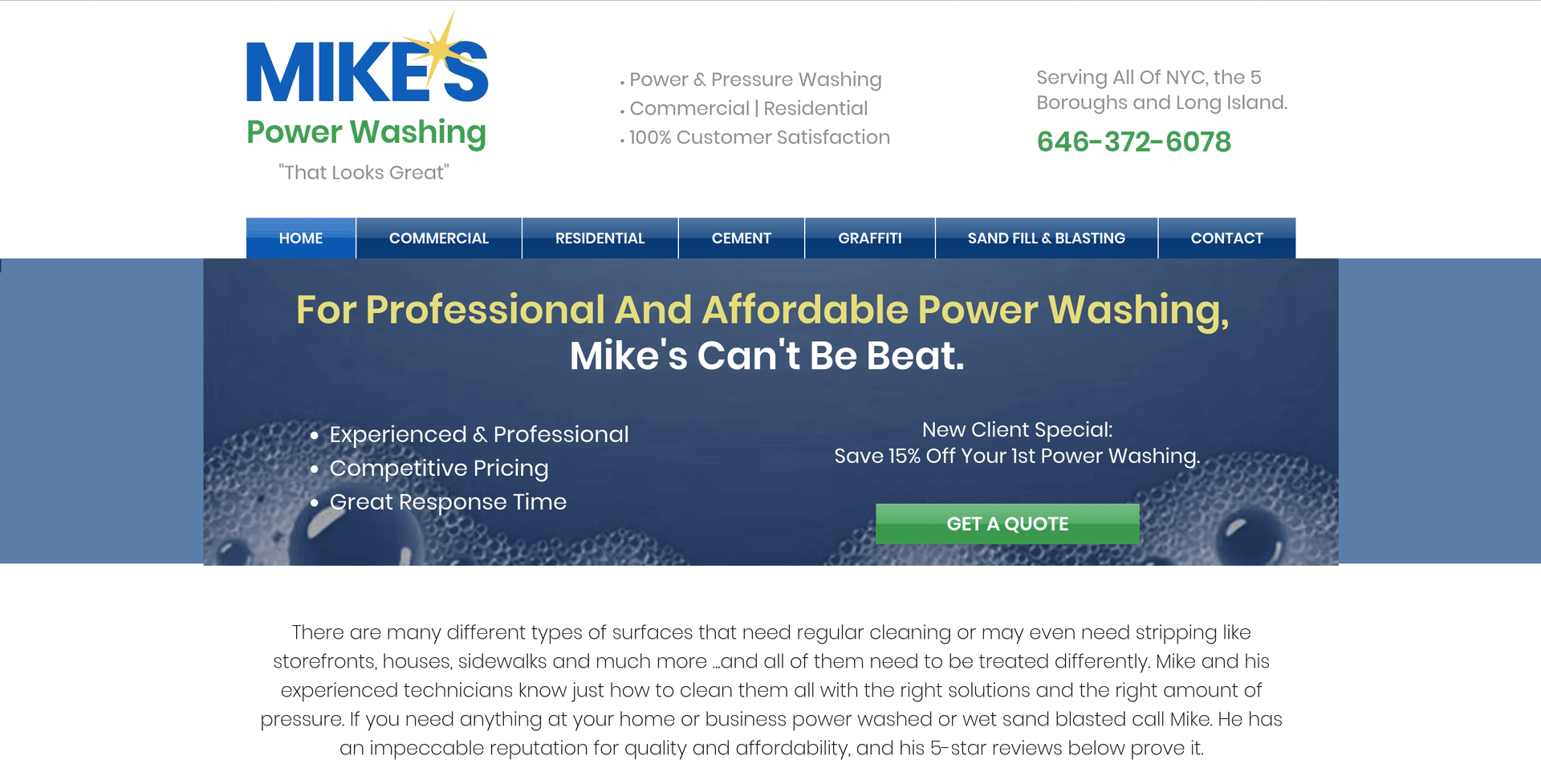 Mike's Power Washing LLC - Small family-owned pressure washing business in NYC offering personalized service and first-time customer discounts