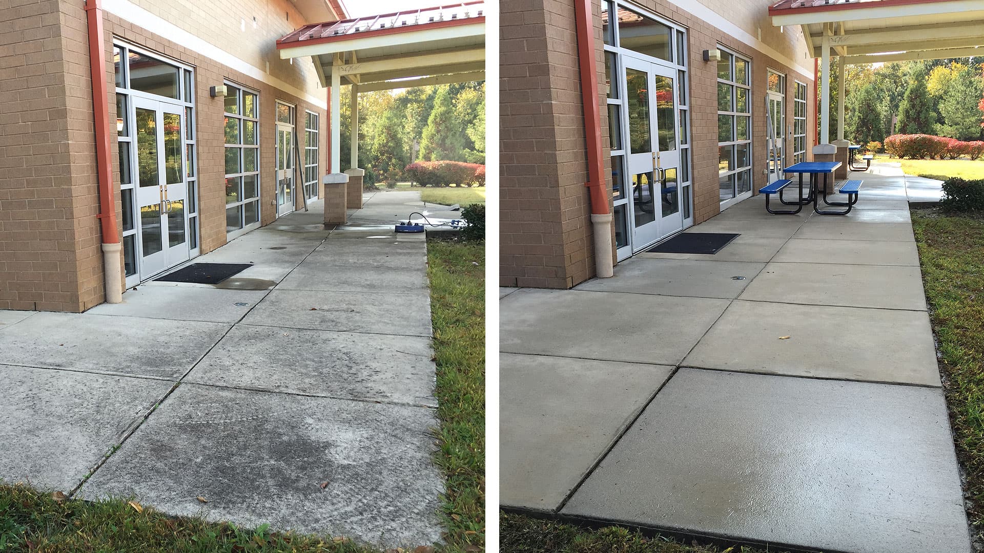 Professional restaurant pressure washing services NYC - clean outdoor dining area with power washing equipment