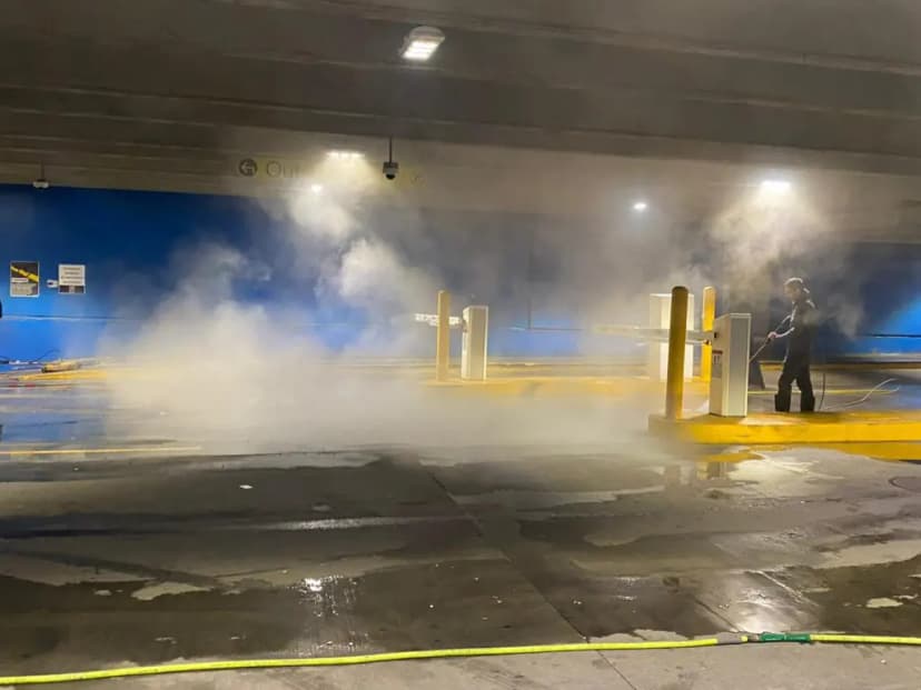 Professional parking garage cleaning services in NYC - commercial parking structure cleaning before and after results